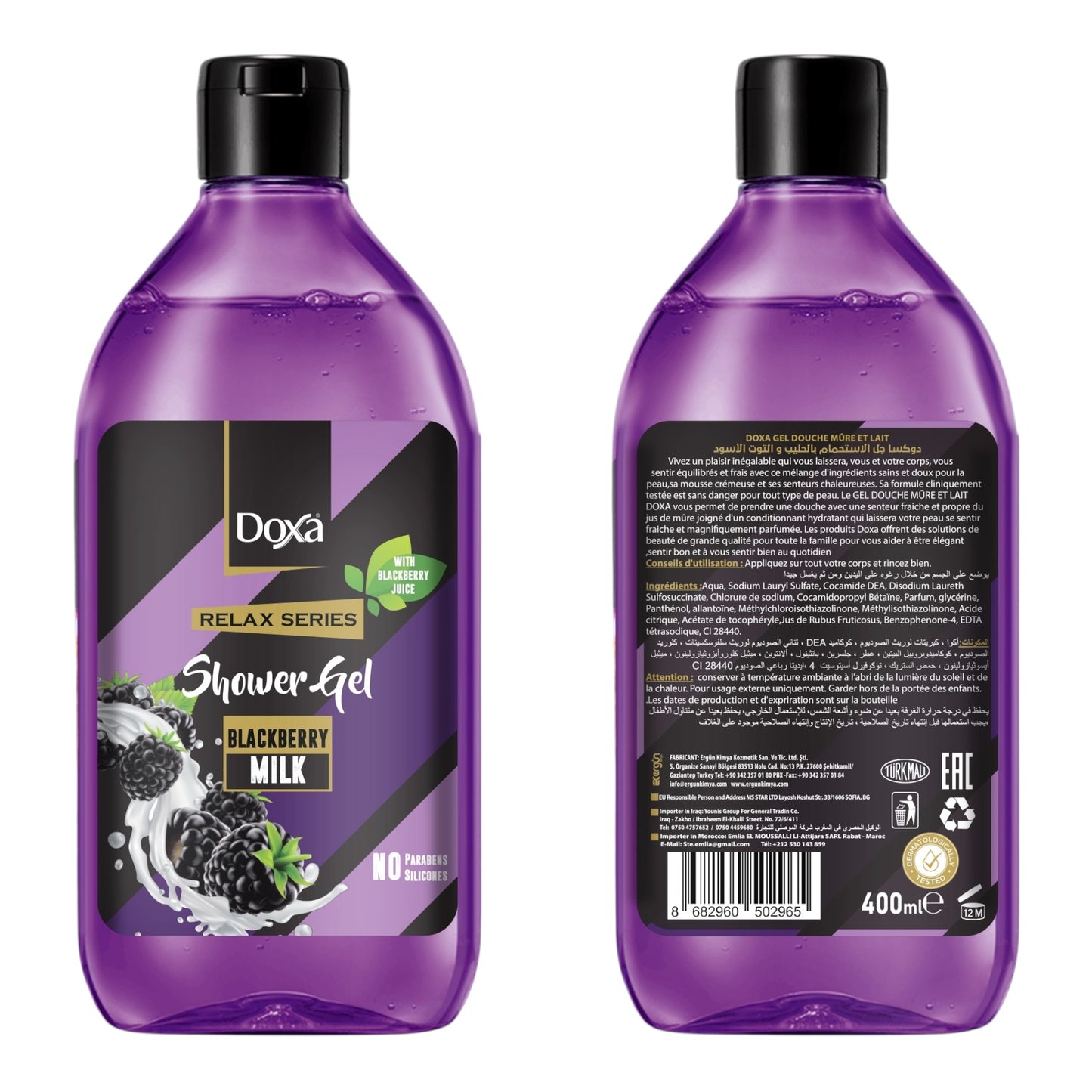 12X Doxa Relax Series-Shower Gel 400 Ml - Blackberry&Milk