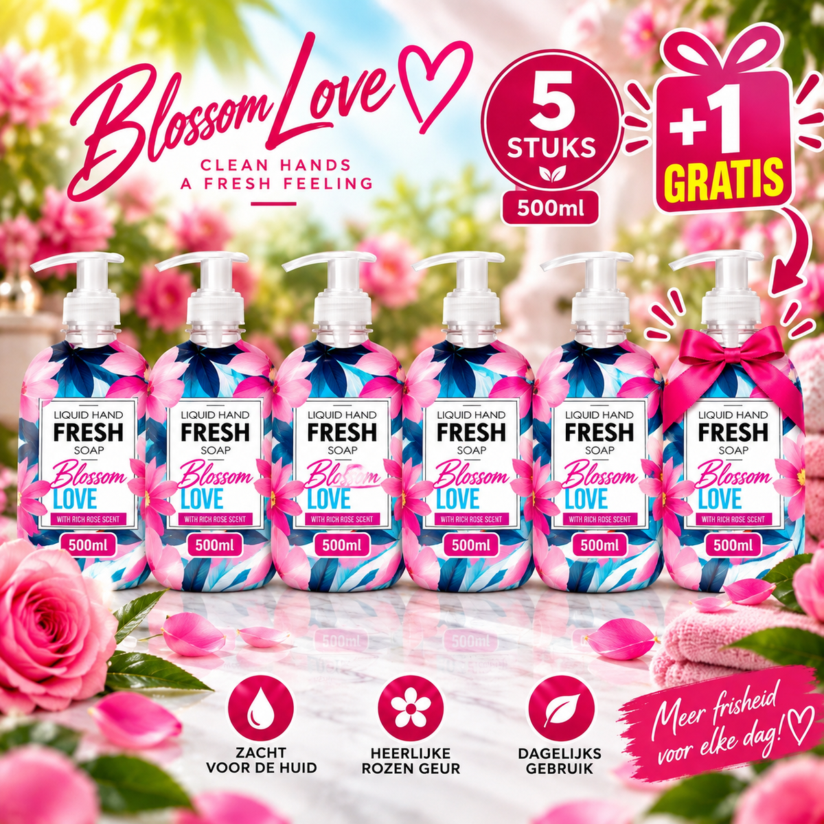 Fresh Liquid Hand Soap Voordeelpakket – 5 + 1 Gratis – 6 x 500 ml – 3 Geuren