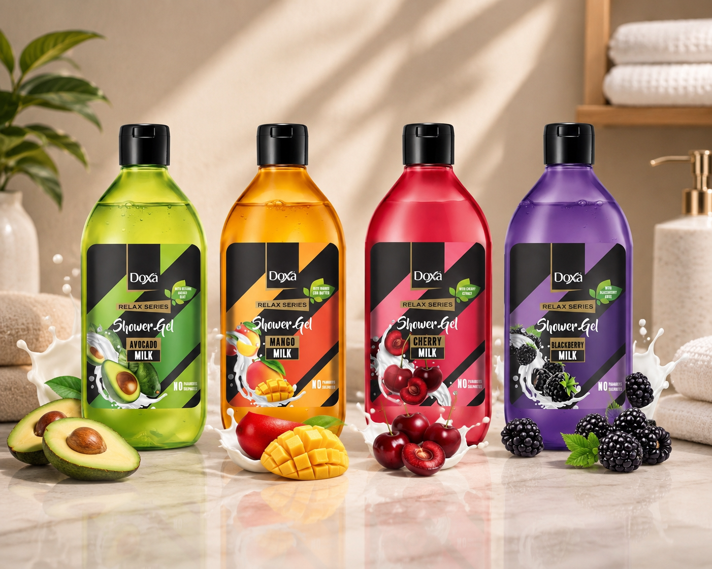 Doxá Relax Series Shower Gel Voordeelpakket – 4 Heerlijke Geuren (4 × 400 ml)
