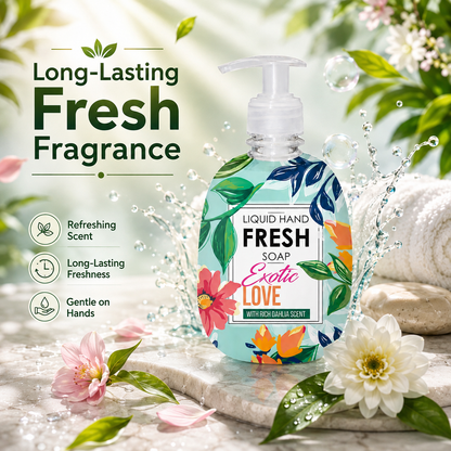 11 + 1 Gratis Liquid Hand Soap Exotic Love – Voordeelpakket van 12 Stuks | Langdurig Fris & Zacht voor de Handen