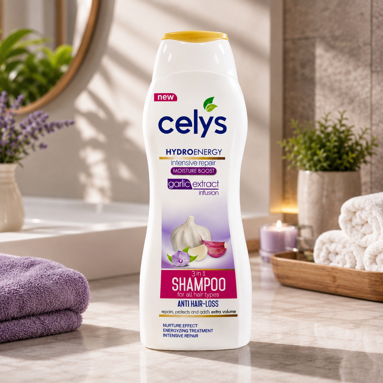 Celys Hydroenergy Shampoo Voordeelpakket – 3 Stuks | Argan Oil, Garlic Extract & Coconut Milk | Complete Haarverzorging