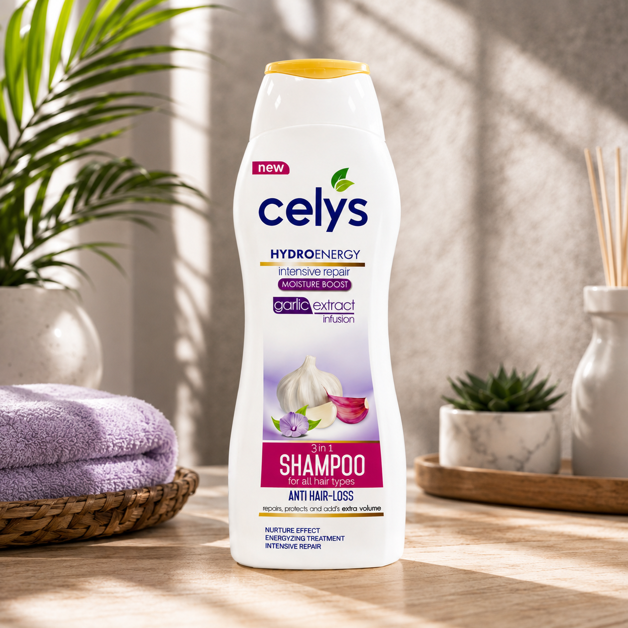 Celys Hydroenergy Shampoo Voordeelpakket – 3 Stuks | Argan Oil, Garlic Extract & Coconut Milk | Complete Haarverzorging