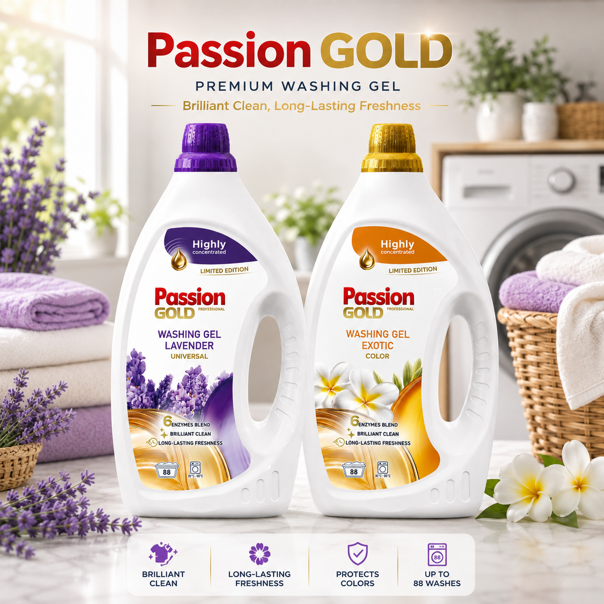 Passion Gold Professioneel Wasgel 3.52 L - Superieure Schoonmaakprestaties met Geavanceerde Enzymtechnologie voor Kleurbehoud