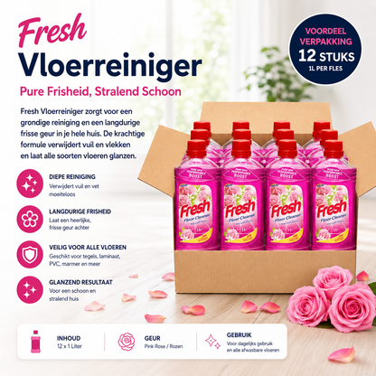 Fresh Vloerreiniger Pink Rose 1L – Voordeelverpakking 12 Stuks